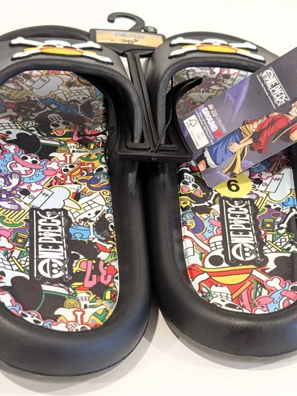 One Piece Straw Hat Pirates Anime Slide Sandal Black Skull Men Ground Up Vintage